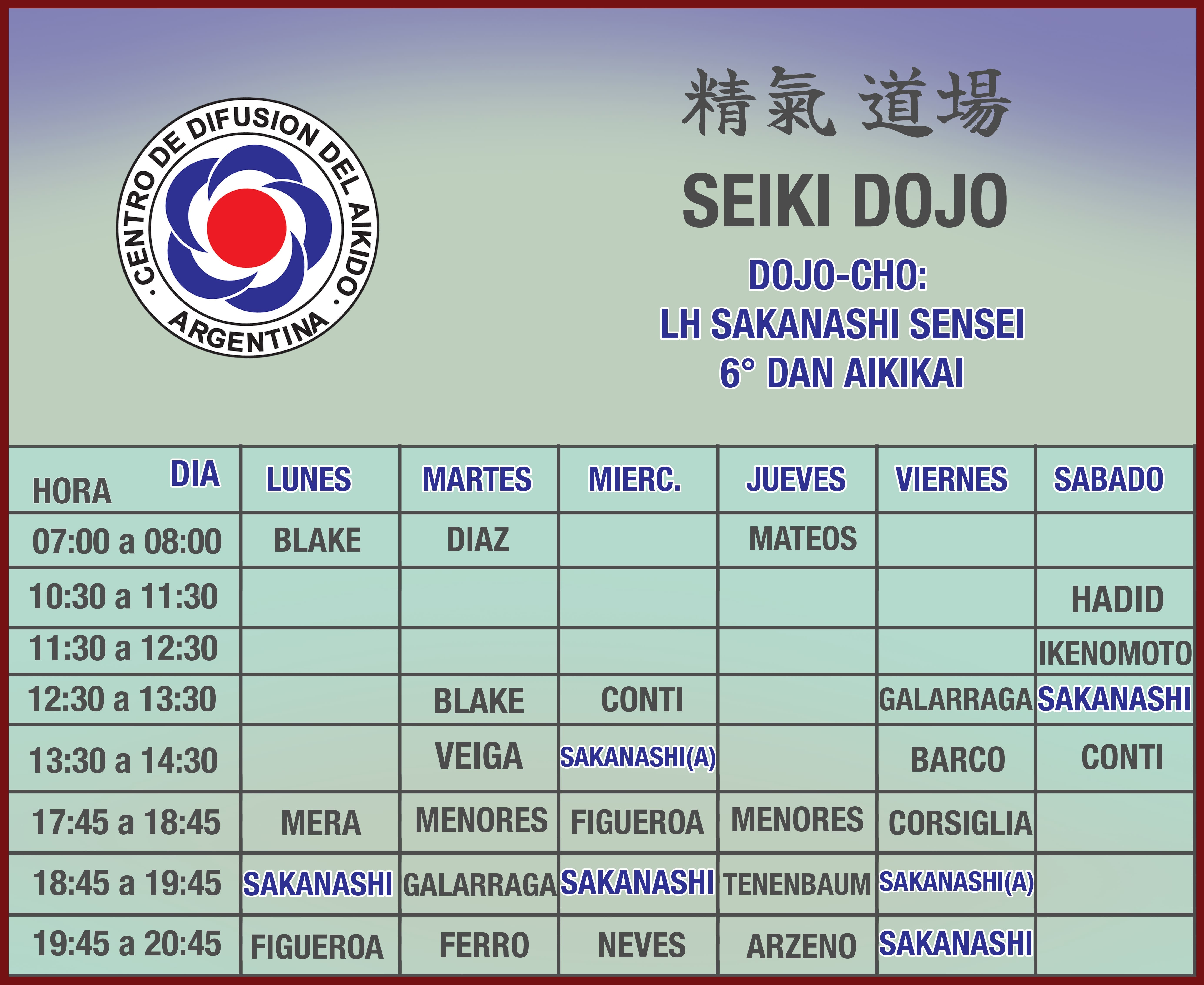 Imagen de los horarios de Seiki dojo